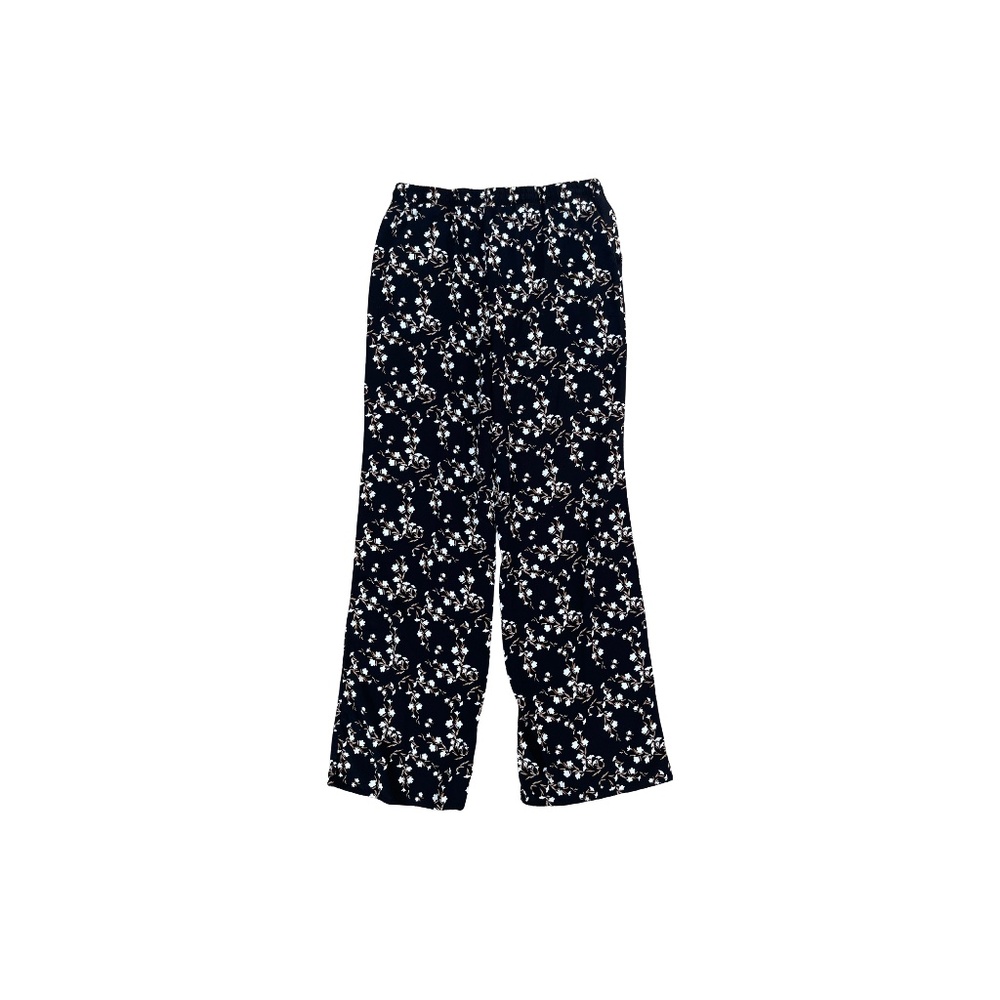 Love Wish Women's Black & White Floral Pants_ Elastic Waist and Strings_Size M